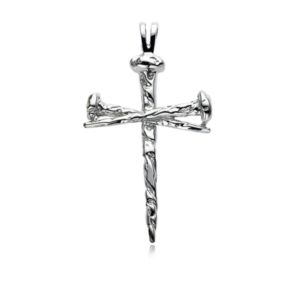 14k Solid White Gold Nail Cross Pendant 18 x 26mm